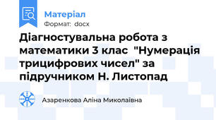 Діагностувальна робота з математики 3 клас  "Нумерація трицифрових чисел" за підручником Н. Листопад
