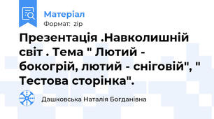 Презентація .Навколишній світ . Тема " Лютий - бокогрій, лютий - сніговій", " Тестова сторінка".