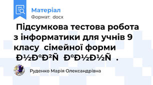  Підсумкова тестова робота з інформатики для учнів 9 класу  сімейної форми навчання.