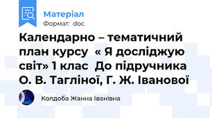Календарно – тематичний план курсу  « Я досліджую світ» 1 клас  До підручника О. В. Тагліної, Г. Ж. Іванової