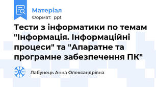 Тести з інформатики по темам "Інформація. Інформаційні процеси" та "Апаратне та програмне забезпечення ПК"