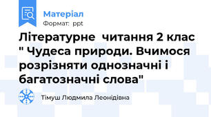 Літературне  читання 2 клас " Чудеса природи. Вчимося розрізняти однозначні і багатозначні слова"