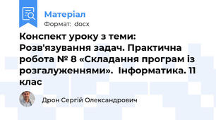 Конспект уроку з теми: Розв'язування задач. Практична робота № 8 «Складання програм із розгалуженнями».  Інформатика. 11 клас