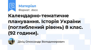 Календарно-тематичне планування. Історія України (поглиблений рівень) 8 клас. (92 години).