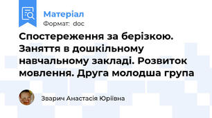 Спостереження за берізкою. Заняття в дошкільному навчальному закладі. Розвиток мовлення. Друга молодша група