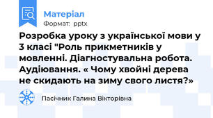 Розробка уроку з української мови у 3 класі "Роль прикметників у мовленні. Діагностувальна робота. Аудіювання. « Чому хвойні дерева не скидають на зиму свого листя?»
