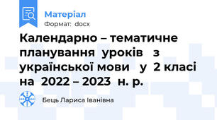 Календарно – тематичне  планування  уроків   з української мови   у  2 класі  на  2022 – 2023  н. р.