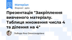 Презентація "Закріплення вивченого матеріалу. Таблиця множення числа 4 та ділення на 4"