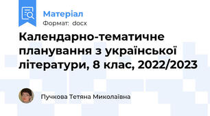 Календарно-тематичне планування з української літератури, 8 клас, 2022/2023