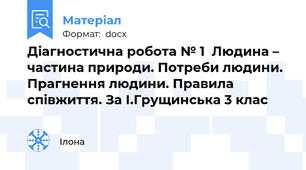 Діагностична робота № 1  Людина – частина природи. Потреби людини. Прагнення людини. Правила співжиття. За І.Грущинська 3 клас