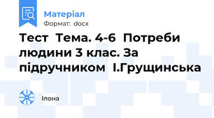 Тест  Тема. 4-6  Потреби людини 3 клас. За підручником  І.Грущинська