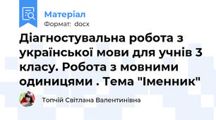 Діагностувальна робота з української мови для учнів 3 класу. Робота з мовними одиницями . Тема "Іменник"