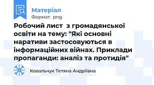 Робочий лист  з громадянської освіти на тему: "Які основні наративи застосовуються в інформаційних війнах. Приклади пропаганди: аналіз та протидія"