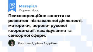 Психокорекційне заняття на розвиток  пізнавальної діяльності, моторики,  зорово- рухової координації, наслідування та сенсорної сфери.
