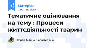 Тематичне оцінювання на тему : Процеси життєдіяльності тварин