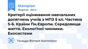 Критерії оцінювання навчальних досягнень учнів з МПЗ 5 кл. Частина 5-6. Країни Пн.Європи. Середовище життя. Екологічні чинники. Екосистеми