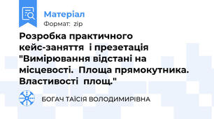 Розробка практичного  кейс-заняття  і презетація "Вимірювання відстані на місцевості.  Площа прямокутника. Властивості  площ."