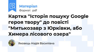 Картка "Історія пошуку Google героя твору" до повісті "Митькозавр з Юрківки, або Химера лісового озера"