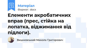 Елементи акробатичних вправ (прес, стійка на лопатка, віджимання від підлоги).