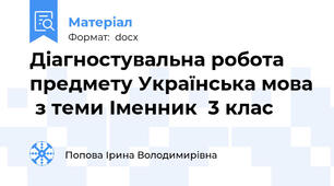 Діагностувальна робота предмету Українська мова  з теми Іменник  3 клас