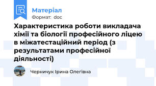 Характеристика роботи викладача хімії та біології професійного ліцею в міжатестаційний період (з результатами професійної діяльності)