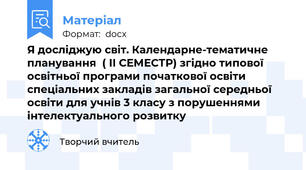 Я досліджую світ. Календарне-тематичне планування  ( ІІ СЕМЕСТР) згідно типової освітньої програми початкової освіти спеціальних закладів загальної середньої освіти для учнів 3 класу з порушеннями інтелектуального розвитку