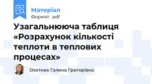 Узагальнююча таблиця «Розрахунок кількості теплоти в теплових процесах»