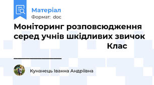 Моніторинг розповсюдження серед учнів шкідливих звичок                                           Клас ____________
