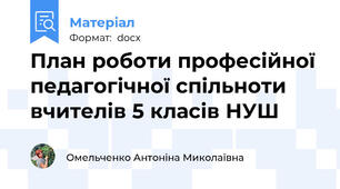 План роботи професійної педагогічної спільноти вчителів 5 класів НУШ
