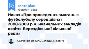 Наказ «Про проведення змагань з футболуболу серед дівчат   2008-2009 р.н. навчальних закладів освіти  Берездівської сільської ради»
