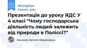 Презентація до уроку ЯДС У 4 класі "Чому господарська діяльність людей залежить від природи в Поліссі?"