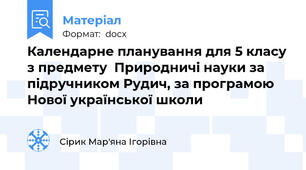 Календарне планування для 5 класу з предмету  Природничі науки за підручником Рудич, за програмою Нової української школи