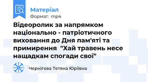 Відеоролик за напрямком національно - патріотичного  виховання до Дня пам'яті та примирення  "Хай травень несе нащадкам спогади свої"