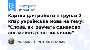 Картка для роботи в групах 3 клас українська мова на тему: "Слова, які звучать однаково, але мають різні значення"