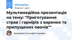 Мультимедійна презентація на тему: "Приготування страв і гарнірів з варених та припущених овочів""