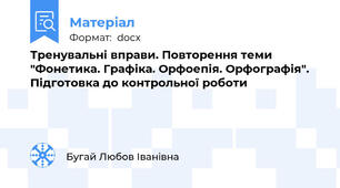 Тренувальні вправи. Повторення теми "Фонетика. Графіка. Орфоепія. Орфографія". Підготовка до контрольної роботи