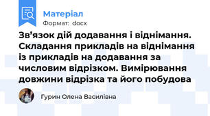 Зв’язок дій додавання і віднімання. Складання прикладів на віднімання із прикладів на додавання за числовим відрізком. Вимірювання довжини відрізка та його побудова