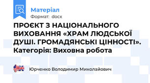 ПРОЄКТ З НАЦІОНАЛЬНОГО ВИХОВАННЯ «ХРАМ ЛЮДСЬКОЇ ДУШІ. ГРОМАДЯНСЬКІ ЦІННОСТІ». Категорія: Виховна робота