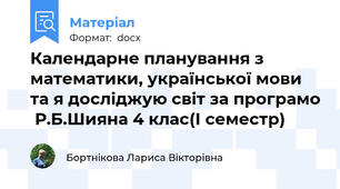Календарне планування з математики, української мови та я досліджую світ за програмо  Р.Б.Шияна 4 клас(І семестр)