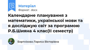 Календарне планування з математики, української мови та я досліджую світ за програмою  Р.Б.Шияна 4 клас(ІІ семестр)