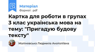 Картка для роботи в групах 3 клас українська мова на тему: "Пригадую будову тексту"