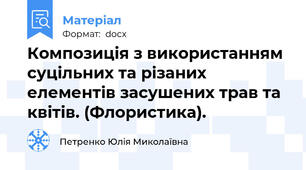 Композиція з використанням суцільних та різаних елементів засушених трав та квітів. (Флористика).