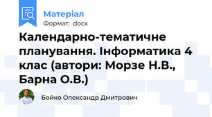 Календарно-тематичне планування. Інформатика 4 клас (автори: Морзе Н.В., Барна О.В.)