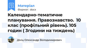 Календарно-тематичне планування. Правознавство.  10 клас (профільний рівень). 105 годин ( 3години на тиждень)