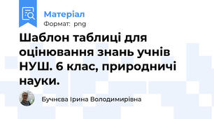 Шаблон таблиці для оцінювання знань учнів НУШ. 6 клас, природничі науки.