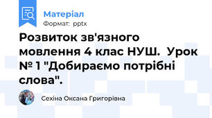 Розвиток зв'язного мовлення 4 клас НУШ.  Урок № 1 "Добираємо потрібні слова".