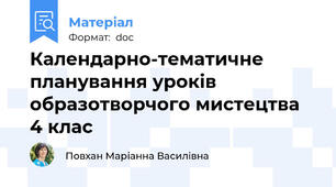 Календарно-тематичне планування уроків образотворчого мистецтва  4 клас