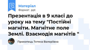 Презентація в 9 класі до уроку на тему "Постійні магніти. Магнітне поле Землі. Взаємодія магнітів "