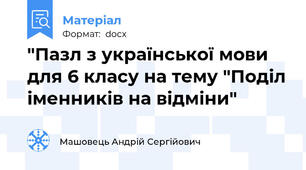 "Пазл з української мови для 6 класу на тему "Поділ іменників на відміни"