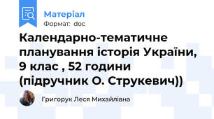 Календарно-тематичне планування історія України, 9 клас , 52 години (підручник О. Струкевич))